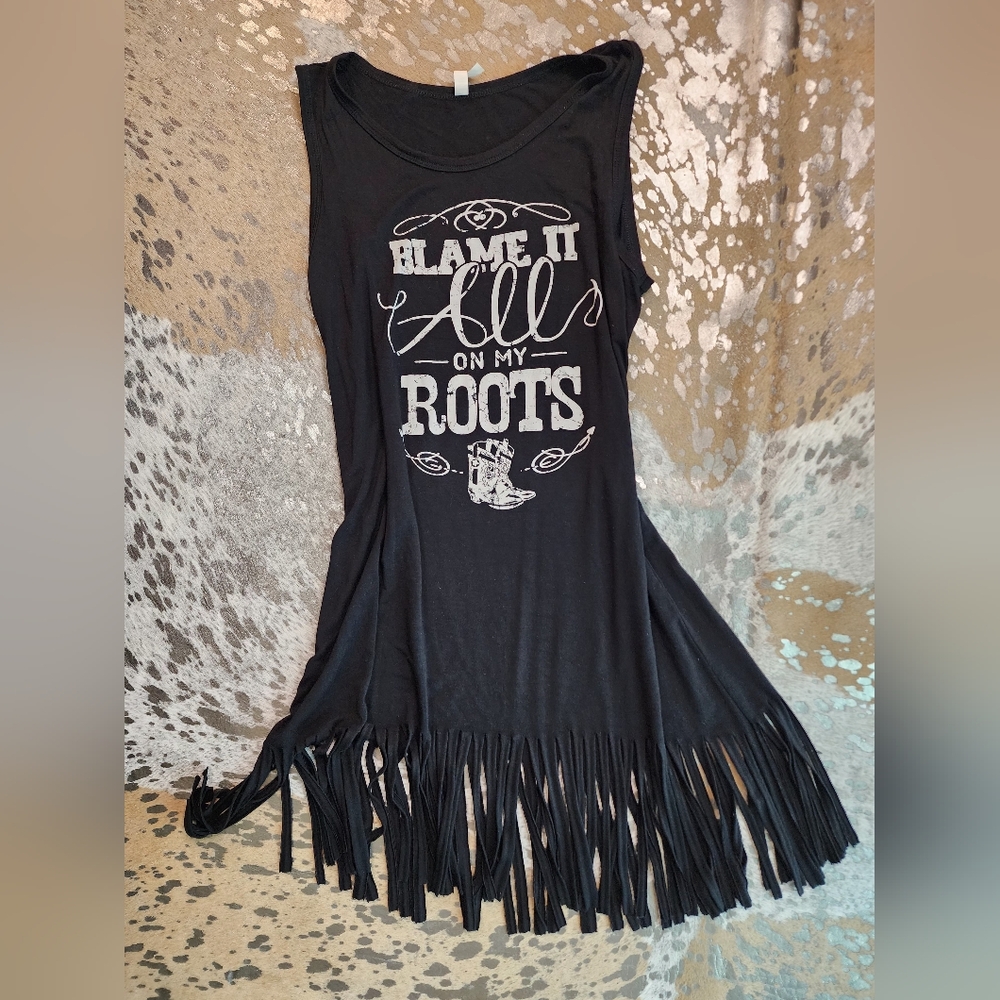 Black Fringe WESTERN Graphic Tank Dress - Picture 6 of 7